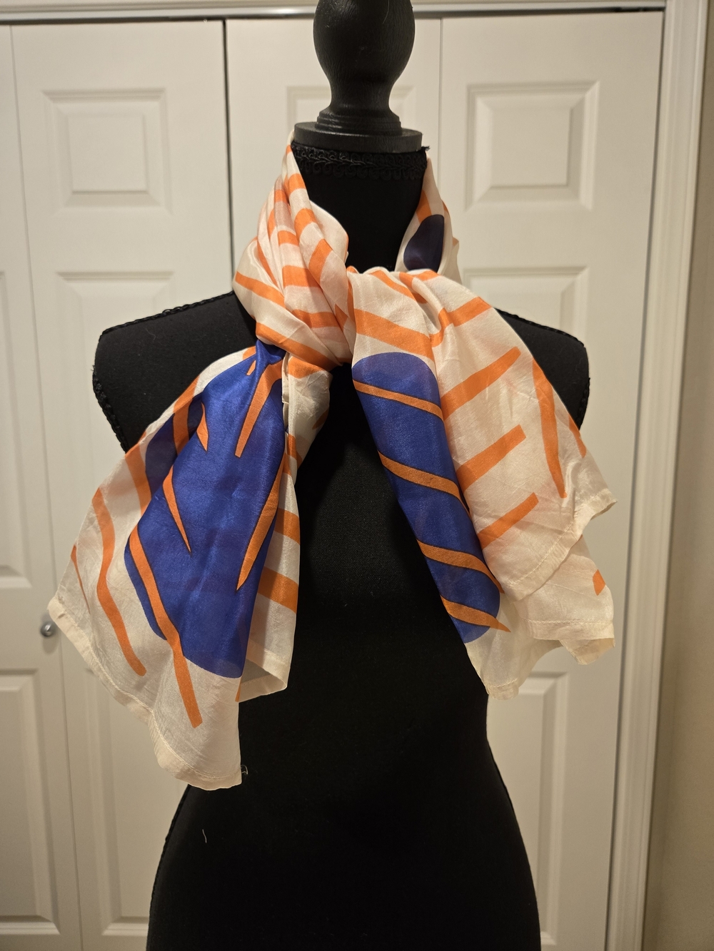 Lightweight Blue and Orange Patterned Scarf - Unbranded